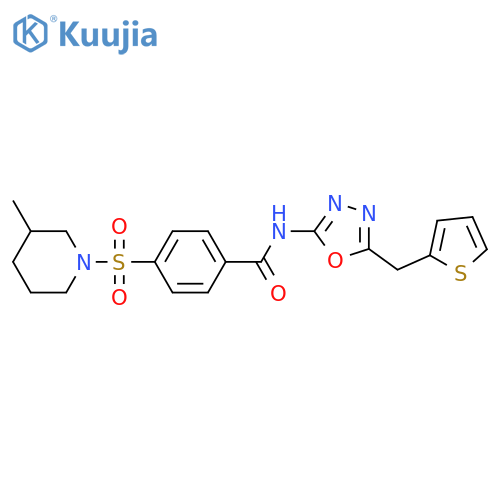 4-[(3-methylpiperidin-1-yl)sulfonyl]-N-{5-[(thiophen-2-yl)methyl]-1,3,4-oxadiazol-2-yl}benzamide structure