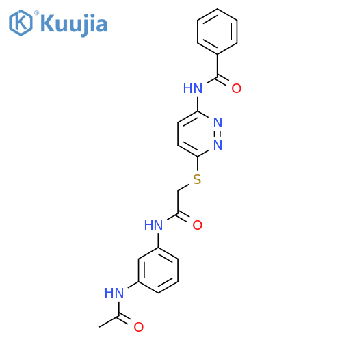 N-[6-({[(3-acetamidophenyl)carbamoyl]methyl}sulfanyl)pyridazin-3-yl]benzamide structure