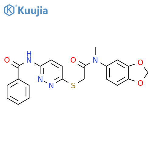 N-{6-[({[(2H-1,3-benzodioxol-5-yl)methyl]carbamoyl}methyl)sulfanyl]pyridazin-3-yl}benzamide structure