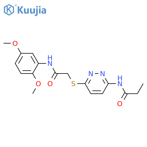 N-[6-({[(2,5-dimethoxyphenyl)carbamoyl]methyl}sulfanyl)pyridazin-3-yl]propanamide structure