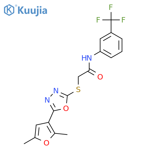 2-{[5-(2,5-dimethylfuran-3-yl)-1,3,4-oxadiazol-2-yl]sulfanyl}-N-[3-(trifluoromethyl)phenyl]acetamide structure