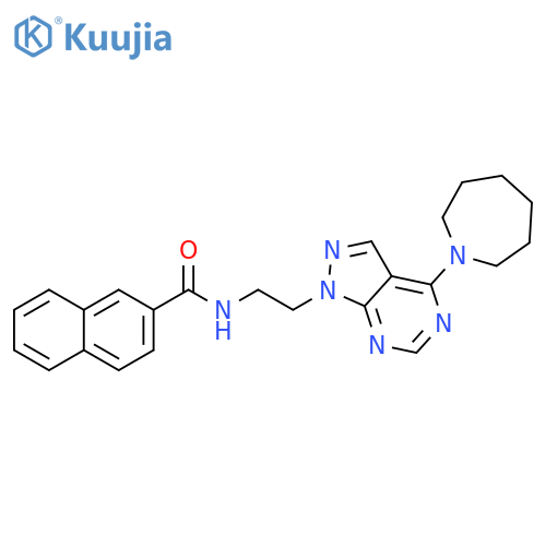 N-{2-[4-(azepan-1-yl)-1H-pyrazolo[3,4-d]pyrimidin-1-yl]ethyl}naphthalene-2-carboxamide structure
