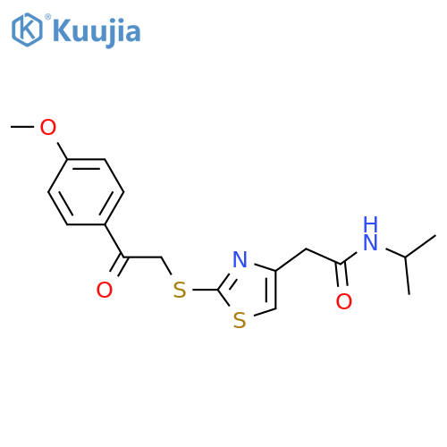 2-(2-{[2-(4-methoxyphenyl)-2-oxoethyl]sulfanyl}-1,3-thiazol-4-yl)-N-(propan-2-yl)acetamide structure