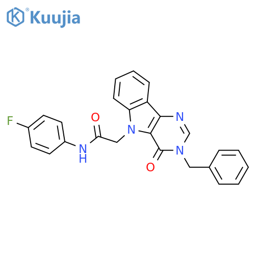 2-{3-benzyl-4-oxo-3H,4H,5H-pyrimido[5,4-b]indol-5-yl}-N-(4-fluorophenyl)acetamide structure