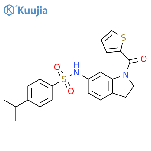 4-(propan-2-yl)-N-[1-(thiophene-2-carbonyl)-2,3-dihydro-1H-indol-6-yl]benzene-1-sulfonamide structure