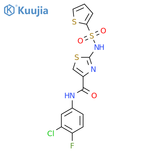 N-(3-chloro-4-fluorophenyl)-2-(thiophene-2-sulfonamido)-1,3-thiazole-4-carboxamide structure