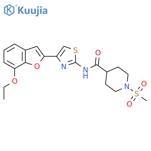 N-[4-(7-ethoxy-1-benzofuran-2-yl)-1,3-thiazol-2-yl]-1-methanesulfonylpiperidine-4-carboxamide structure