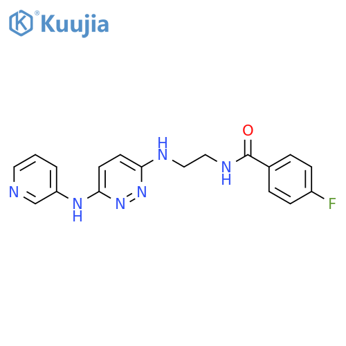 4-fluoro-N-[2-({6-[(pyridin-3-yl)amino]pyridazin-3-yl}amino)ethyl]benzamide structure