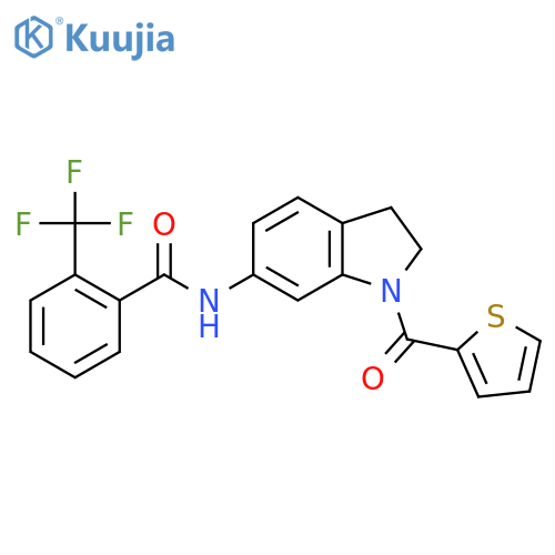 N-[1-(thiophene-2-carbonyl)-2,3-dihydro-1H-indol-6-yl]-2-(trifluoromethyl)benzamide structure