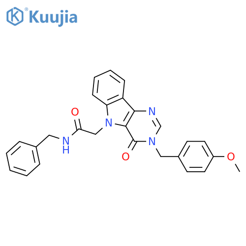 N-benzyl-2-{3-[(4-methoxyphenyl)methyl]-4-oxo-3H,4H,5H-pyrimido[5,4-b]indol-5-yl}acetamide structure