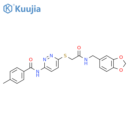 N-{6-[({[(2H-1,3-benzodioxol-5-yl)methyl]carbamoyl}methyl)sulfanyl]pyridazin-3-yl}-4-methylbenzamide structure