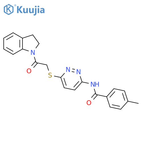 N-(6-{[2-(2,3-dihydro-1H-indol-1-yl)-2-oxoethyl]sulfanyl}pyridazin-3-yl)-4-methylbenzamide structure