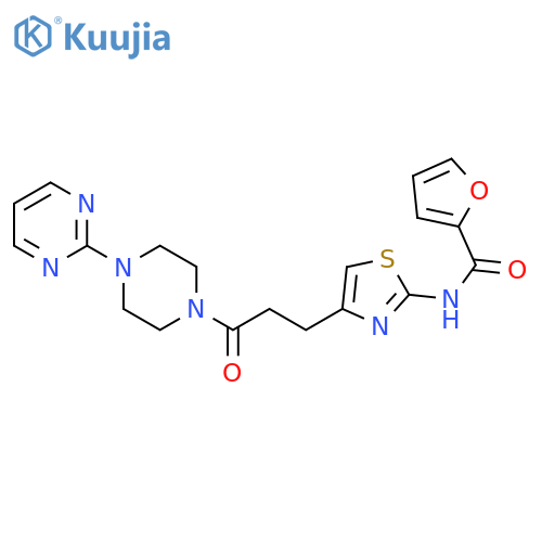 N-(4-{3-oxo-3-[4-(pyrimidin-2-yl)piperazin-1-yl]propyl}-1,3-thiazol-2-yl)furan-2-carboxamide structure
