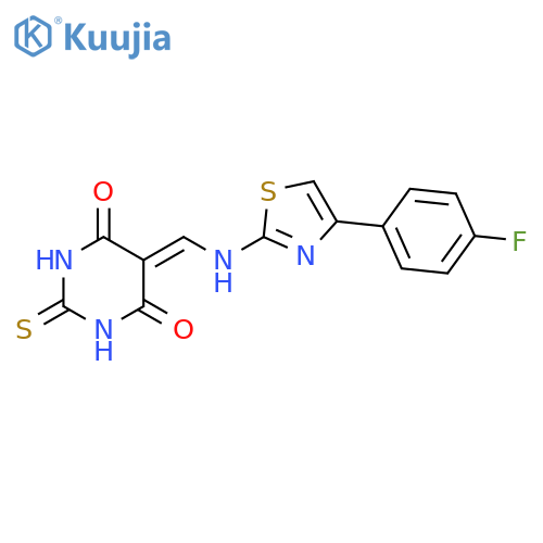 5-({[4-(4-fluorophenyl)-1,3-thiazol-2-yl]amino}methylidene)-2-sulfanylidene-1,3-diazinane-4,6-dione structure