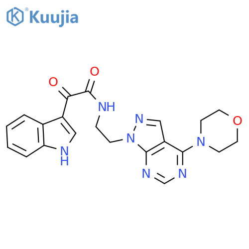 2-(1H-indol-3-yl)-N-{2-[4-(morpholin-4-yl)-1H-pyrazolo[3,4-d]pyrimidin-1-yl]ethyl}-2-oxoacetamide structure
