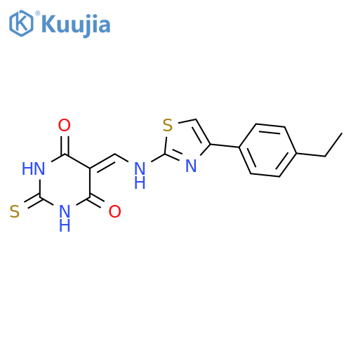 5-({[4-(4-ethylphenyl)-1,3-thiazol-2-yl]amino}methylidene)-2-sulfanylidene-1,3-diazinane-4,6-dione structure