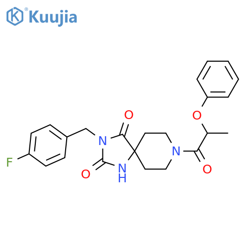 3-[(4-fluorophenyl)methyl]-8-(2-phenoxypropanoyl)-1,3,8-triazaspiro[4.5]decane-2,4-dione structure