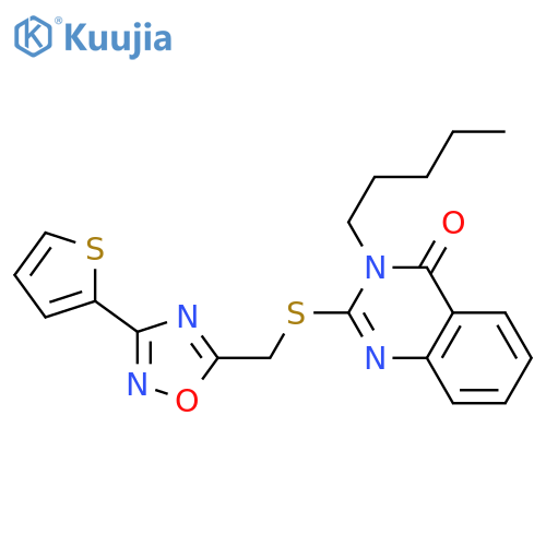 3-pentyl-2-({[3-(thiophen-2-yl)-1,2,4-oxadiazol-5-yl]methyl}sulfanyl)-3,4-dihydroquinazolin-4-one structure