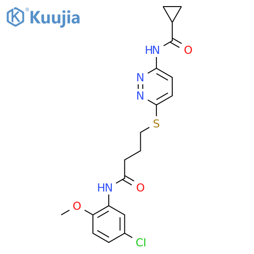 N-[6-({3-[(5-chloro-2-methoxyphenyl)carbamoyl]propyl}sulfanyl)pyridazin-3-yl]cyclopropanecarboxamide structure