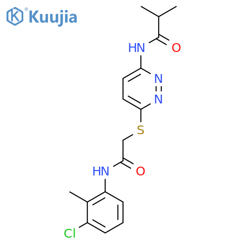 N-[6-({[(3-chloro-2-methylphenyl)carbamoyl]methyl}sulfanyl)pyridazin-3-yl]-2-methylpropanamide structure