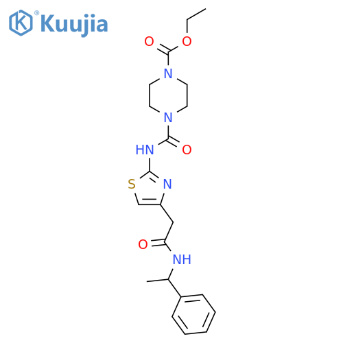 ethyl 4-[(4-{[(1-phenylethyl)carbamoyl]methyl}-1,3-thiazol-2-yl)carbamoyl]piperazine-1-carboxylate structure