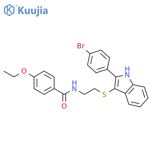 N-(2-{[2-(4-bromophenyl)-1H-indol-3-yl]sulfanyl}ethyl)-4-ethoxybenzamide structure