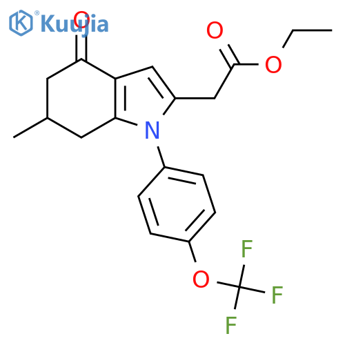 Ethyl 2-(6-methyl-4-oxo-1-(4-(trifluoromethoxy)phenyl)-5,6,7-trihydroindol-2-yl)acetate structure