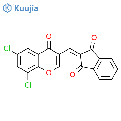 2-[(6,8-dichloro-4-oxochromen-3-yl)methylidene]indene-1,3-dione structure