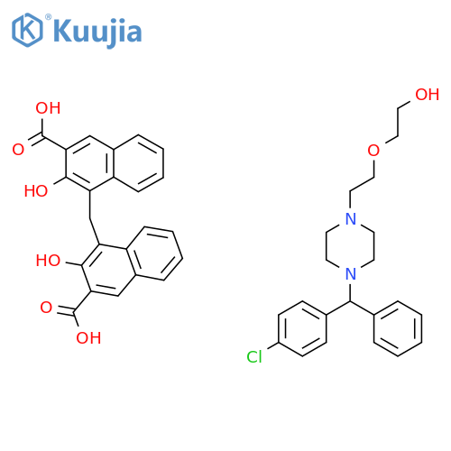 4-[(3-carboxy-2-hydroxy-naphthalen-1-yl)methyl]-3-hydroxy-naphthalene-2-carboxylic acid; 2-[2-[4-[(4-chlorophenyl)-phenyl-methyl]piperazin-1-yl]ethoxy]ethanol structure