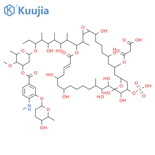 Propanedioic acid,mono[14-[6-[[2,6-dideoxy-4-O-methyl-3-O-[4-(methylamino)-3-[(tetrahydro-5-hydroxy-6-methyl-2H-pyran-2-yl)oxy]benzoyl]-b-D-arabino-hexopyranosyl]oxy]-2,4-dihydroxy-1,3,5-trimethyloctyl]-5,9,20,22,28,29,30,31-octahydroxy-13,27-dimethyl-16-oxo-32-(sulfooxy)-11,15,34-trioxatricyclo[28.3.1.010,12]tetratriacont-17-en-3-yl]ester (9CI) structure