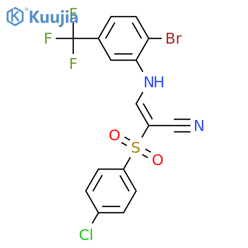 (E)-3-[2-bromo-5-(trifluoromethyl)anilino]-2-(4-chlorophenyl)sulfonylprop-2-enenitrile structure
