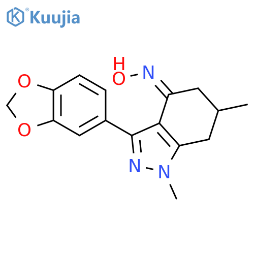 (NZ)-N-[3-(1,3-benzodioxol-5-yl)-1,6-dimethyl-6,7-dihydro-5H-indazol-4-ylidene]hydroxylamine structure