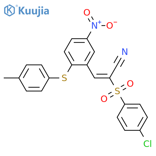 (E)-2-(4-chlorophenyl)sulfonyl-3-[2-(4-methylphenyl)sulfanyl-5-nitrophenyl]prop-2-enenitrile structure