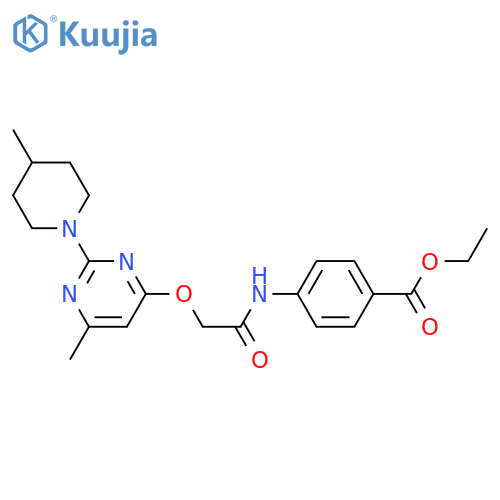ethyl 4-(2-{[6-methyl-2-(4-methylpiperidin-1-yl)pyrimidin-4-yl]oxy}acetamido)benzoate structure