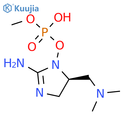 Phosphoric acid,mono[(5S)-2-amino-5-[(dimethylamino)methyl]-4,5-dihydro-1H-imidazol-1-yl]monomethyl ester structure