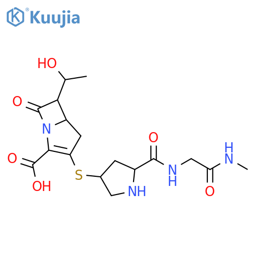 1-Azabicyclo[3.2.0]hept-2-ene-2-carboxylic acid,6-(1-hydroxyethyl)-3-[[5-[[[2-(methylamino)-2-oxoethyl]amino]carbonyl]-3-pyrrolidinyl]thio]-7-oxo- structure