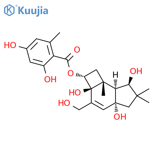 Benzoic acid,2,4-dihydroxy-6-methyl-,(2R,2aS,4aR,7R,7aS,7bR)-2,2a,4a,5,6,7,7a,7b-octahydro-2a,4a,7-trihydroxy-3-(hydroxymethyl)-6,6,7b-trimethyl-1H-cyclobut[e]inden-2-ylester structure