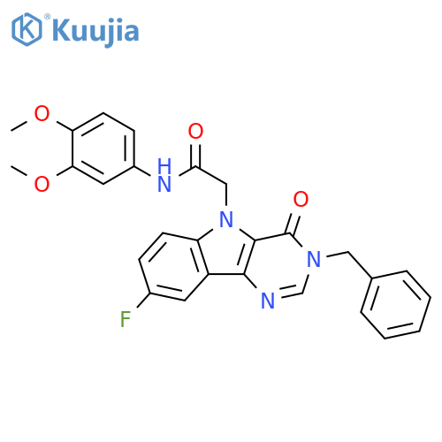 2-{3-benzyl-8-fluoro-4-oxo-3H,4H,5H-pyrimido[5,4-b]indol-5-yl}-N-(3,4-dimethoxyphenyl)acetamide structure