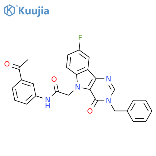 N-(3-acetylphenyl)-2-{3-benzyl-8-fluoro-4-oxo-3H,4H,5H-pyrimido[5,4-b]indol-5-yl}acetamide structure