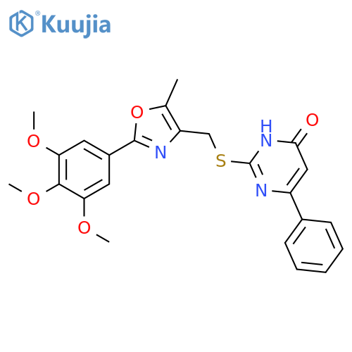 2-({[5-methyl-2-(3,4,5-trimethoxyphenyl)-1,3-oxazol-4-yl]methyl}sulfanyl)-6-phenylpyrimidin-4-ol structure