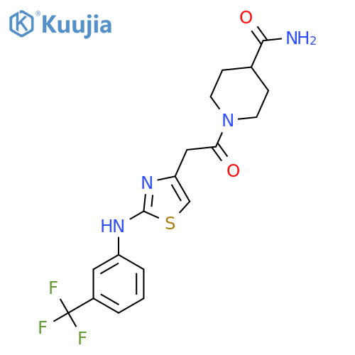 1-[2-(2-{[3-(trifluoromethyl)phenyl]amino}-1,3-thiazol-4-yl)acetyl]piperidine-4-carboxamide structure