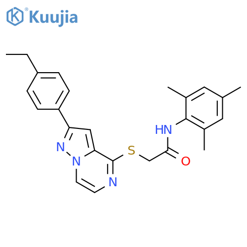 2-{[2-(4-ethylphenyl)pyrazolo[1,5-a]pyrazin-4-yl]sulfanyl}-N-(2,4,6-trimethylphenyl)acetamide structure