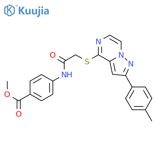 methyl 4-(2-{[2-(4-methylphenyl)pyrazolo[1,5-a]pyrazin-4-yl]sulfanyl}acetamido)benzoate structure