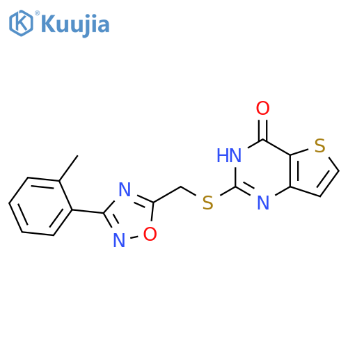 2-({[3-(2-methylphenyl)-1,2,4-oxadiazol-5-yl]methyl}sulfanyl)-3H,4H-thieno[3,2-d]pyrimidin-4-one structure