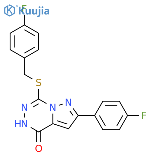 2-(4-fluorophenyl)-7-{[(4-fluorophenyl)methyl]sulfanyl}-4H,5H-pyrazolo[1,5-d][1,2,4]triazin-4-one structure