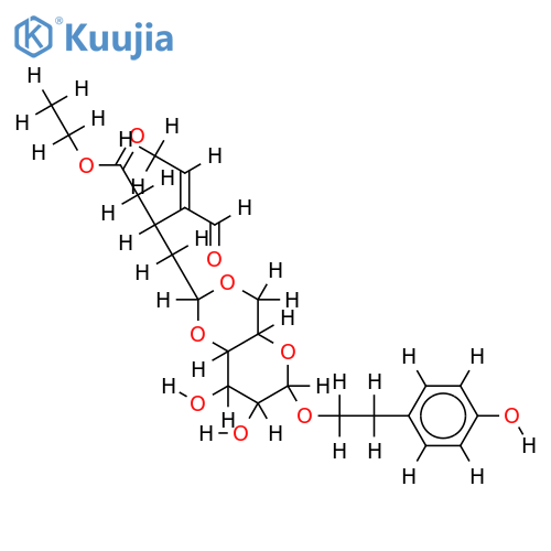 2-(4-hydroxyphenyl)ethyl 4,6-O-[(1R,4E)-3-(2-ethoxy-2-oxoethyl)-4-formylhex-4-en-1-ylidene]-beta-Dglucopyranoside structure