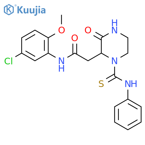 N-(5-chloro-2-methoxyphenyl)-2-[3-oxo-1-(phenylcarbamothioyl)piperazin-2-yl]acetamide structure