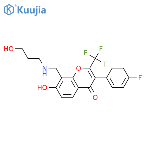 3-(4-fluorophenyl)-7-hydroxy-8-{[(3-hydroxypropyl)amino]methyl}-2-(trifluoromethyl)-4H-chromen-4-one structure