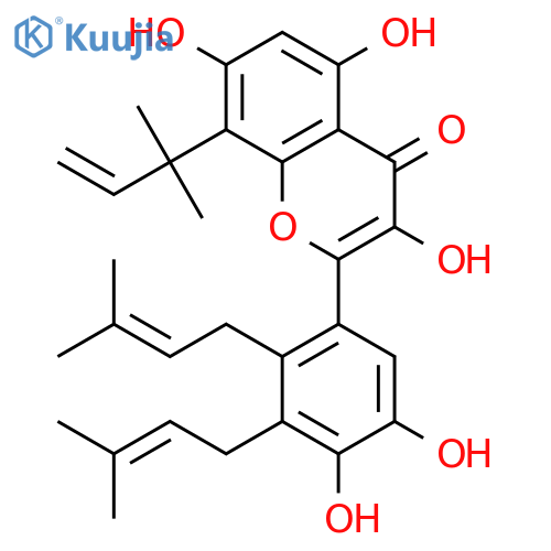 4H-1-Benzopyran-4-one,2-[4,5-dihydroxy-2,3-bis(3-methyl-2-buten-1-yl)phenyl]-8-(1,1-dimethyl-2-propen-1-yl)-3,5,7-trihydroxy- structure