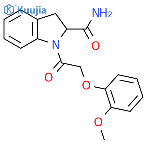 1-[2-(2-methoxyphenoxy)acetyl]-2,3-dihydro-1H-indole-2-carboxamide structure